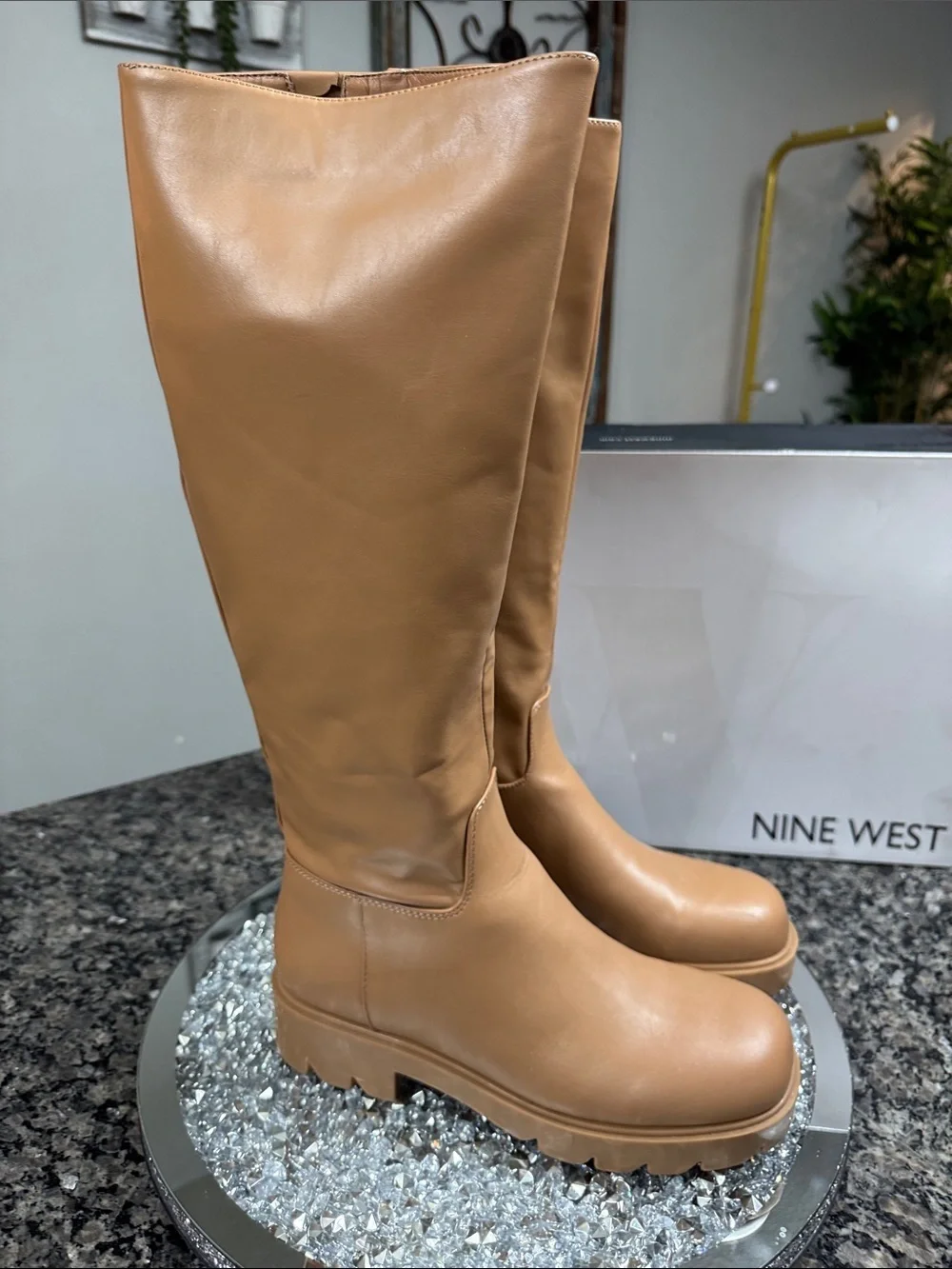 Nine West Verve3 Tall Platform Over-the-Knee Boots in Tan EUC 9